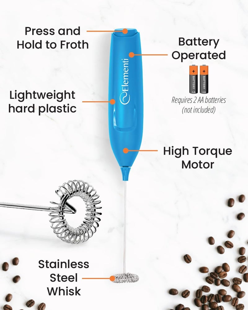 Elementi Powerful Frother Wand – Lightweight Milk Frother & Drink Mixer Handheld, Matcha Whisk for Dreamy Lattes, Powerful Coffee Mixer Wand & Blender Stirrer - Make Creamy Cappuccinos (Electric Blue) - Image 3